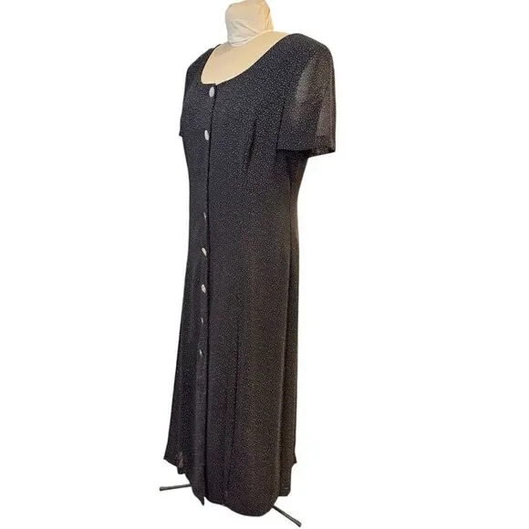 Cynthia Howie Vtg. Maxie Dress Sz. 14 Button Front Flowy Black White Dots - Picture 5 of 7